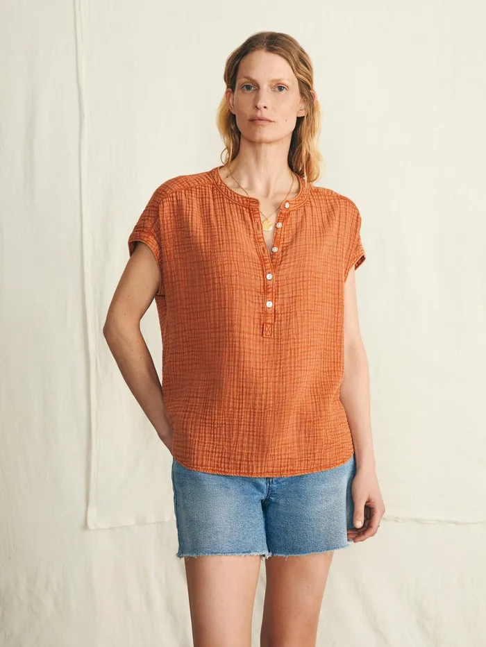Women Shirts and Tops Faherty Dream Cotton Gauze Desmond Top Bombay Brown