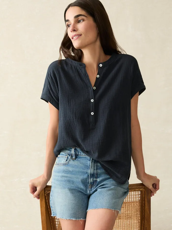 Women Shirts and Tops Faherty Dream Cotton Gauze Desmond Top Navy