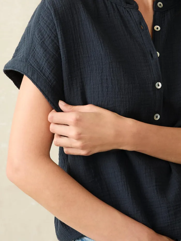 Women Shirts and Tops Faherty Dream Cotton Gauze Desmond Top Navy
