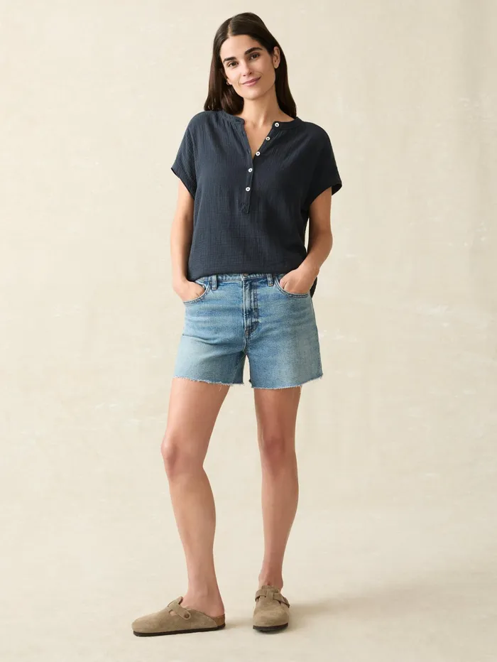 Women Shirts and Tops Faherty Dream Cotton Gauze Desmond Top Navy