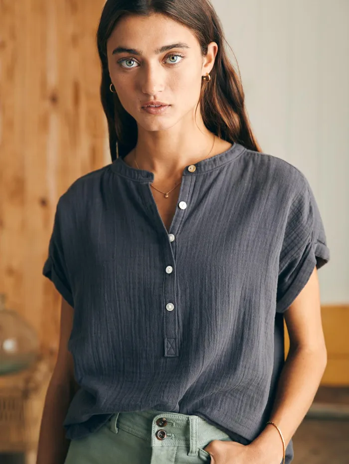 Women Shirts and Tops Faherty Dream Cotton Gauze Desmond Top Washed Black Women Shirts and Tops Faherty Dream Cotton Gauze Desmond Top Washed Black