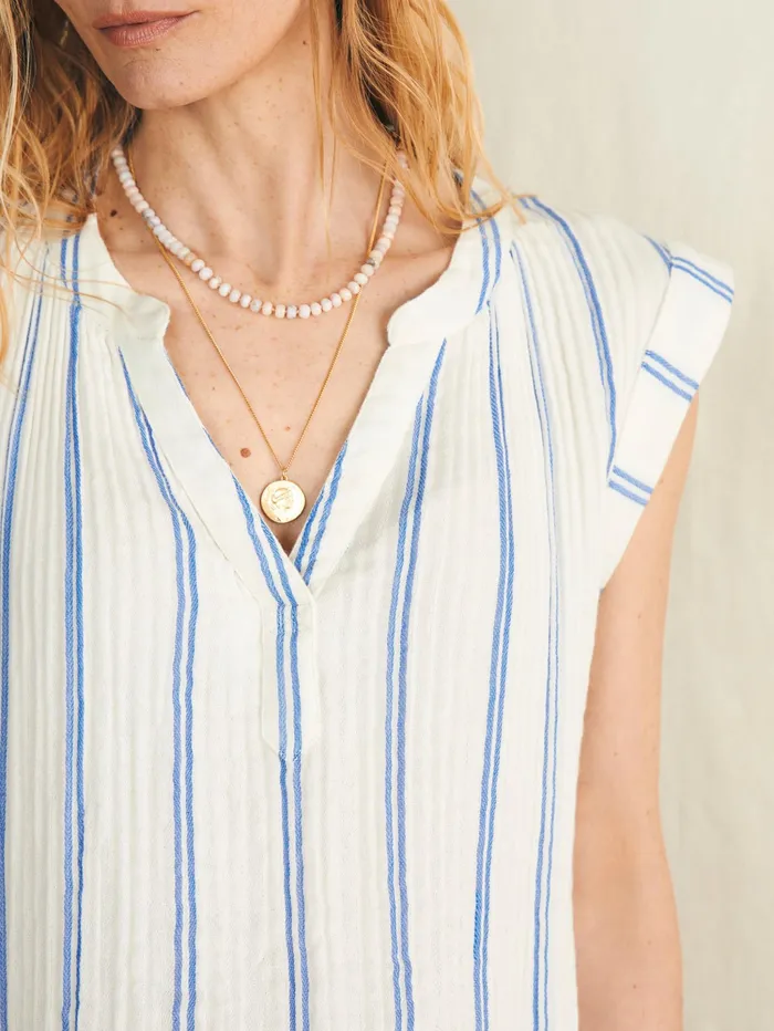 Women Shirts and Tops Faherty Dream Cotton Gauze Dylan Top Back Bay Stripe