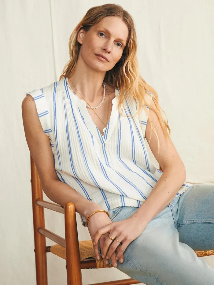 Women Shirts and Tops Faherty Dream Cotton Gauze Dylan Top Back Bay Stripe