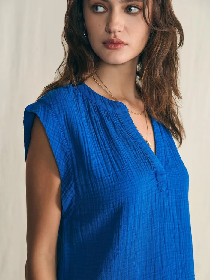 Women Shirts and Tops Faherty Dream Cotton Gauze Dylan Top Strong Blue