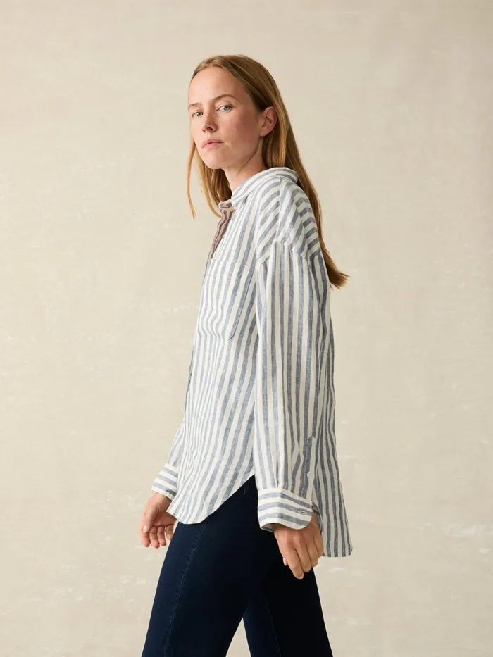 Women Shirts and Tops Faherty Laguna Linen Relaxed Shirt Blue Lucy Stripe