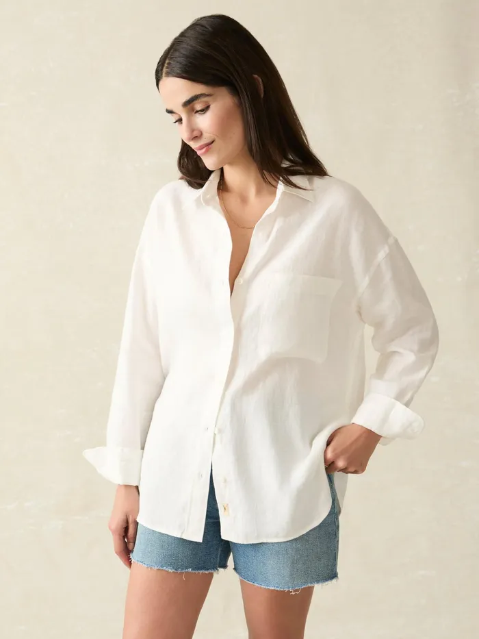 Women Shirts and Tops Faherty Laguna Linen Relaxed Shirt White