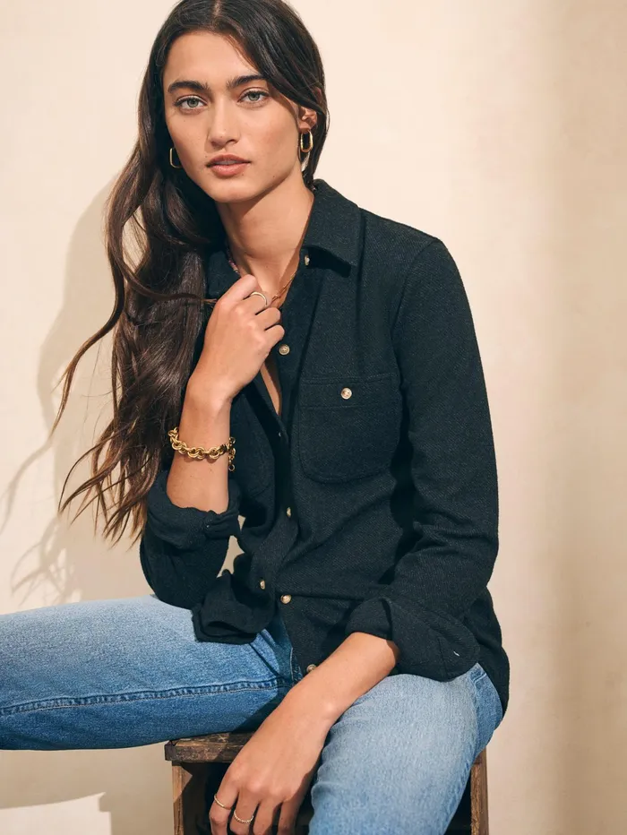 Women Shirts and Tops Faherty Legend Sweater Shirt Heathered Black Twill