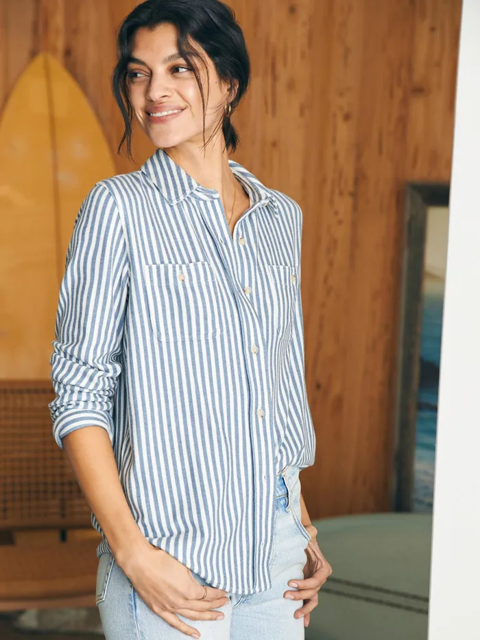 Women Shirts and Tops Faherty Legend Sweater Shirt Navy Blazer Stripe