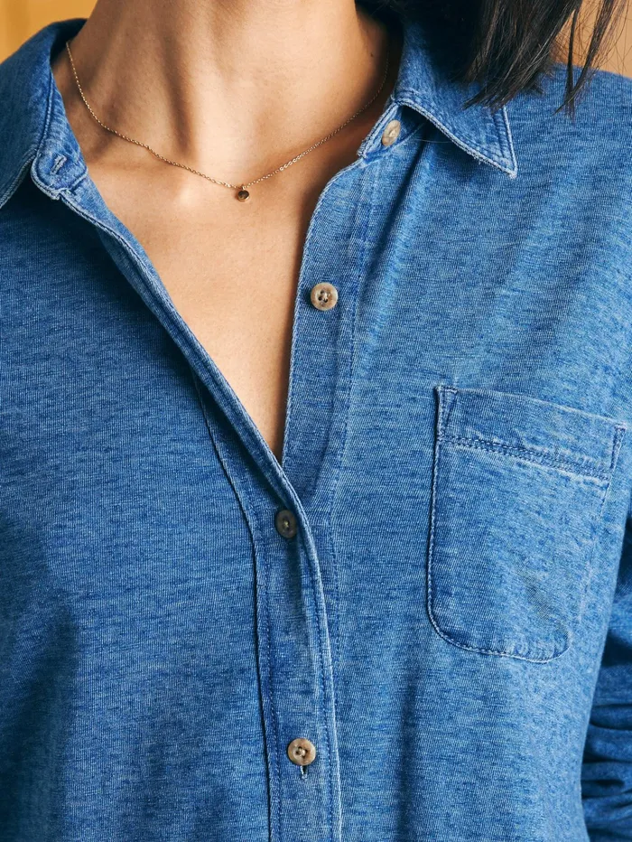 Women Shirts and Tops Faherty Sunwashed Knit Shirt Medium Indigo Wash