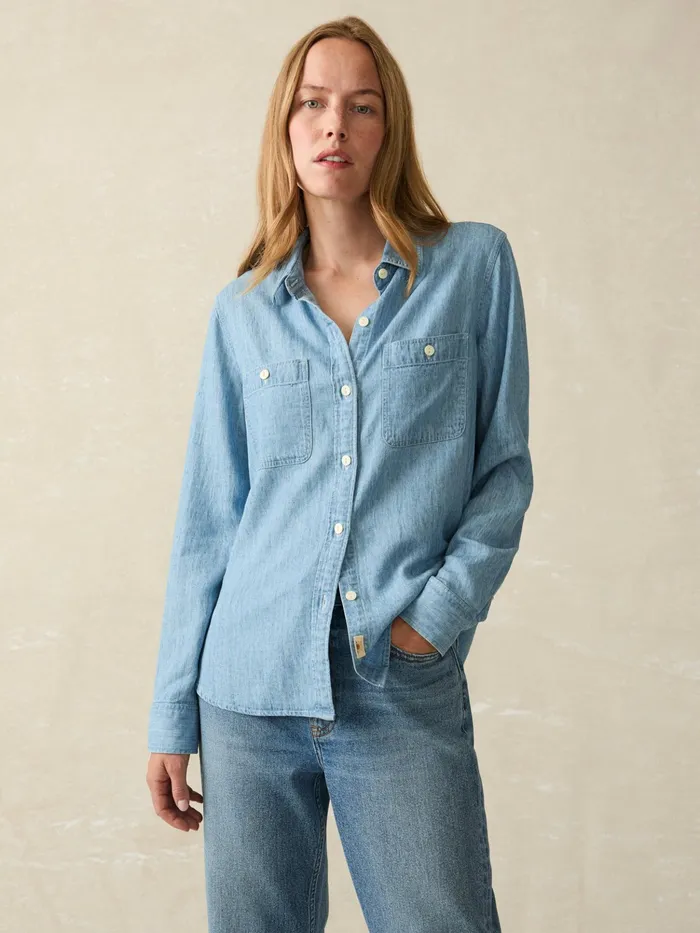 Women Shirts and Tops Faherty Tried and True Chambray Shirt Mid Wash