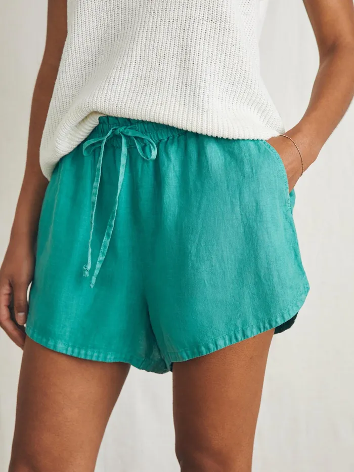 Women Shorts and Skirts Faherty Laguna Linen Tie Waist Short Bottle Green