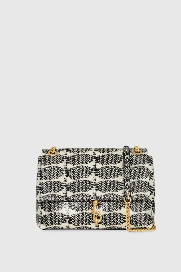 Women Shoulder Bags Rebecca Minkoff Edie Flap Shoulder Bag Blackwhite Snake