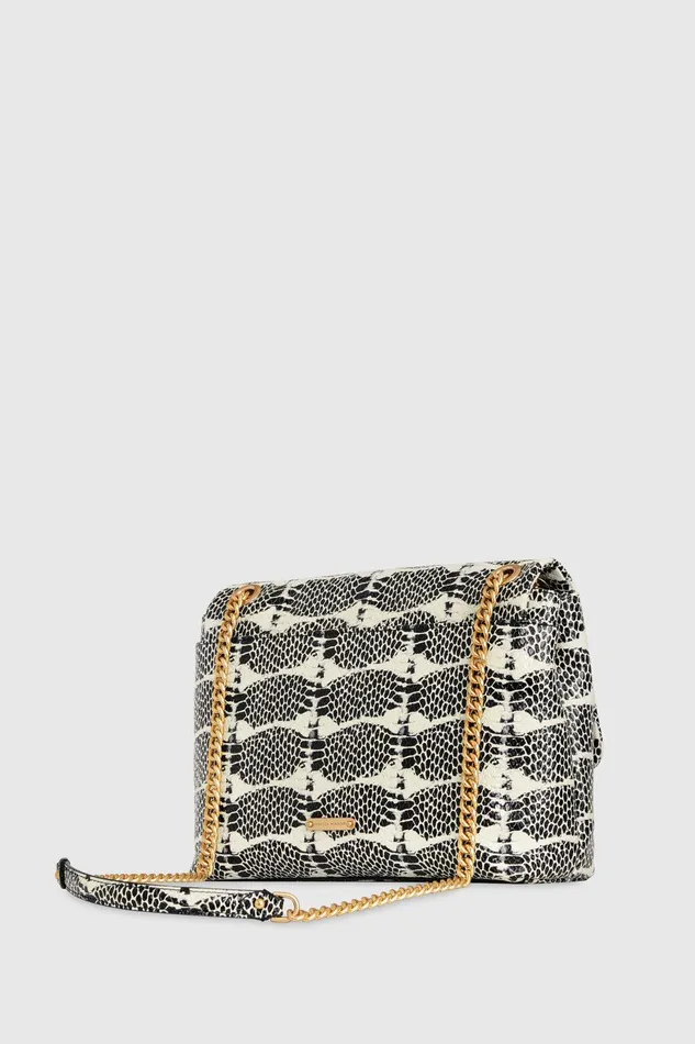 Women Shoulder Bags Rebecca Minkoff Edie Flap Shoulder Bag Blackwhite Snake