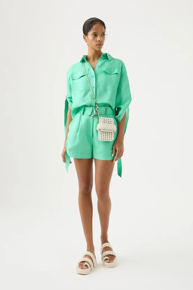 Women Signal Ruched Sleeve Shirt Marine Green Aje Tops