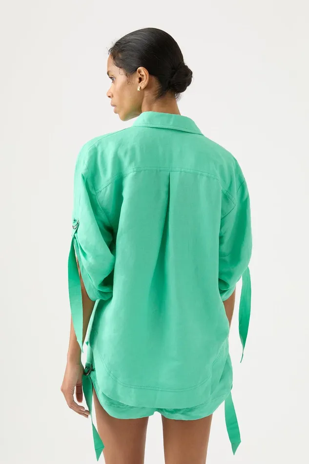 Women Signal Ruched Sleeve Shirt Marine Green Aje Tops