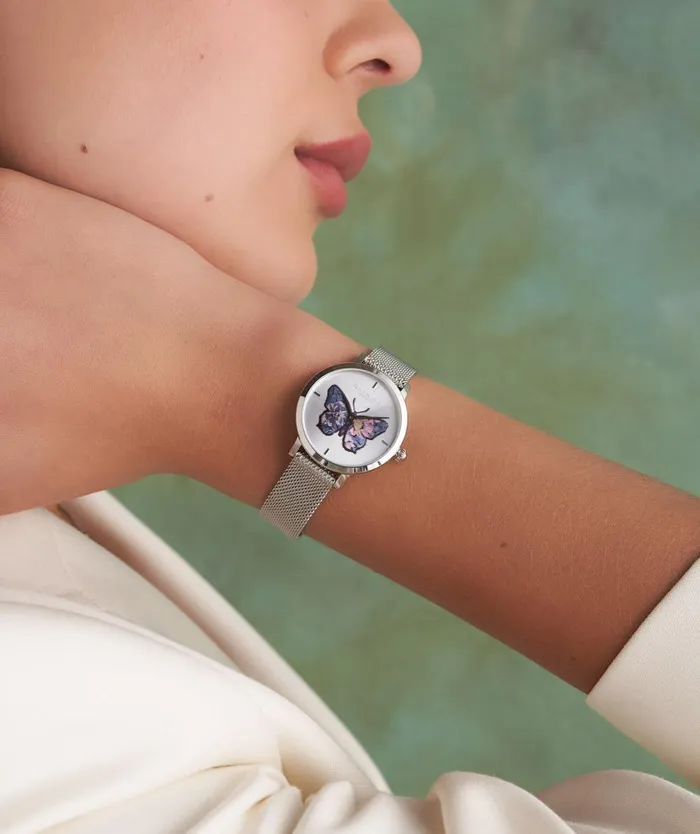Women Signature Watches Olivia Burton 28mm Butterfly Ultra Slim Silver Mesh Watch Women Signature Watches Olivia Burton 28mm Butterfly Ultra Slim Silver Mesh Watch