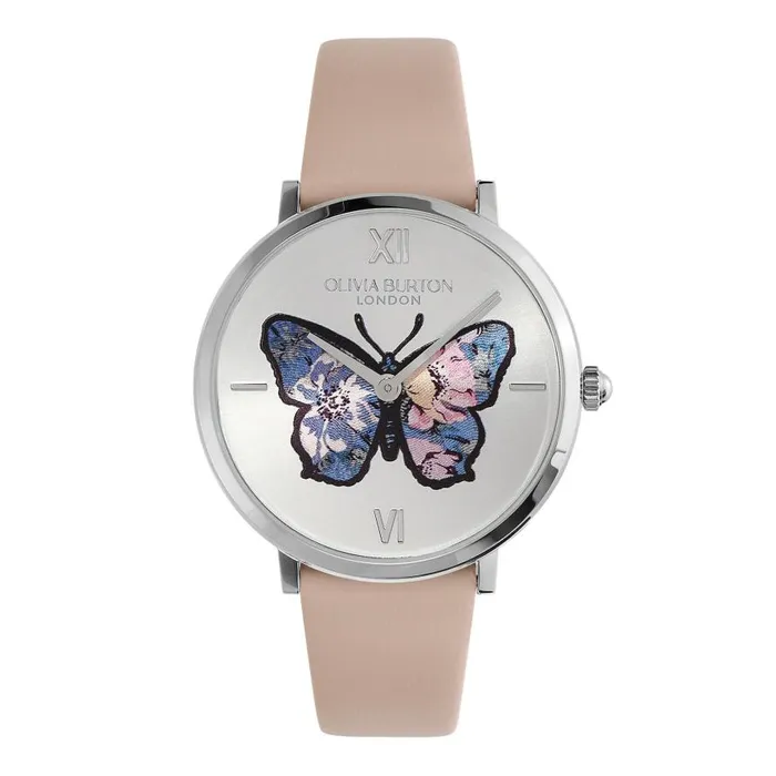 Women Signature Watches Olivia Burton 35mm Butterfly Ultra Slim Silver and Nude Leather Strap Watch Women Signature Watches Olivia Burton 35mm Butterfly Ultra Slim Silver and Nude Leather Strap Watch