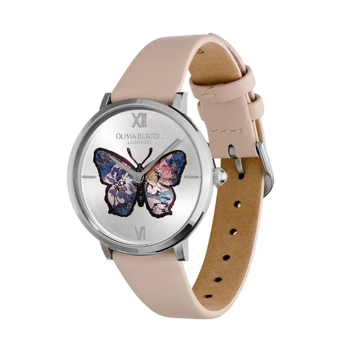 Women Signature Watches Olivia Burton 35mm Butterfly Ultra Slim Silver and Nude Leather Strap Watch Women Signature Watches Olivia Burton 35mm Butterfly Ultra Slim Silver and Nude Leather Strap Watch