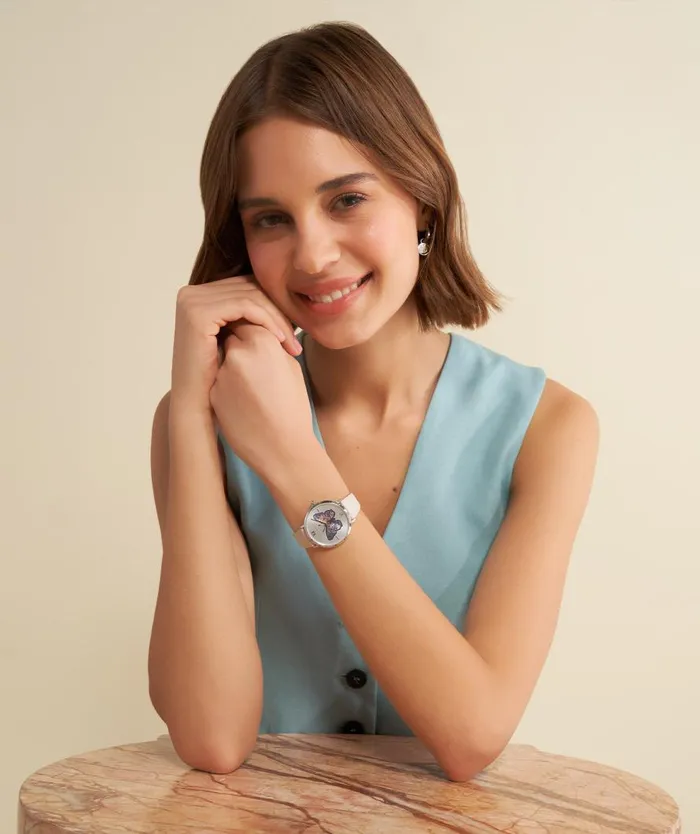 Women Signature Watches Olivia Burton 35mm Butterfly Ultra Slim Silver and Nude Leather Strap Watch Women Signature Watches Olivia Burton 35mm Butterfly Ultra Slim Silver and Nude Leather Strap Watch