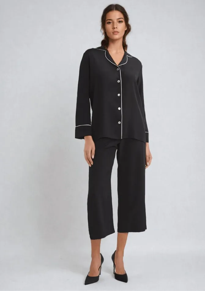 Women Silk Pyjamas Gilda and Pearl Nights In Paris Pyjama Set Porcelainnoir Women Silk Pyjamas Gilda and Pearl Nights In Paris Pyjama Set Porcelainnoir