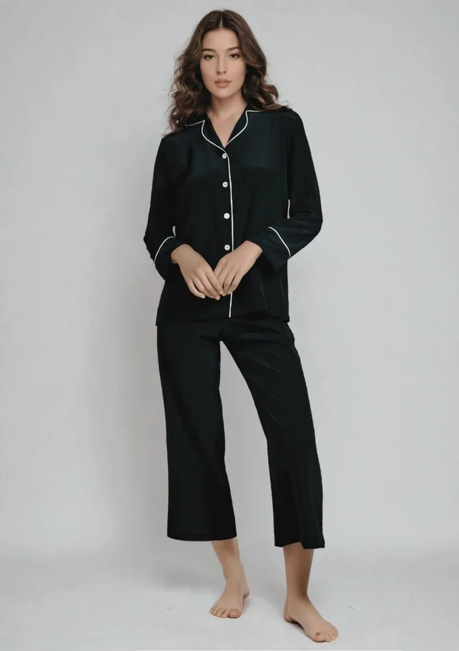 Women Silk Pyjamas Gilda and Pearl Nights In Paris Pyjama Set Porcelainnoir Women Silk Pyjamas Gilda and Pearl Nights In Paris Pyjama Set Porcelainnoir