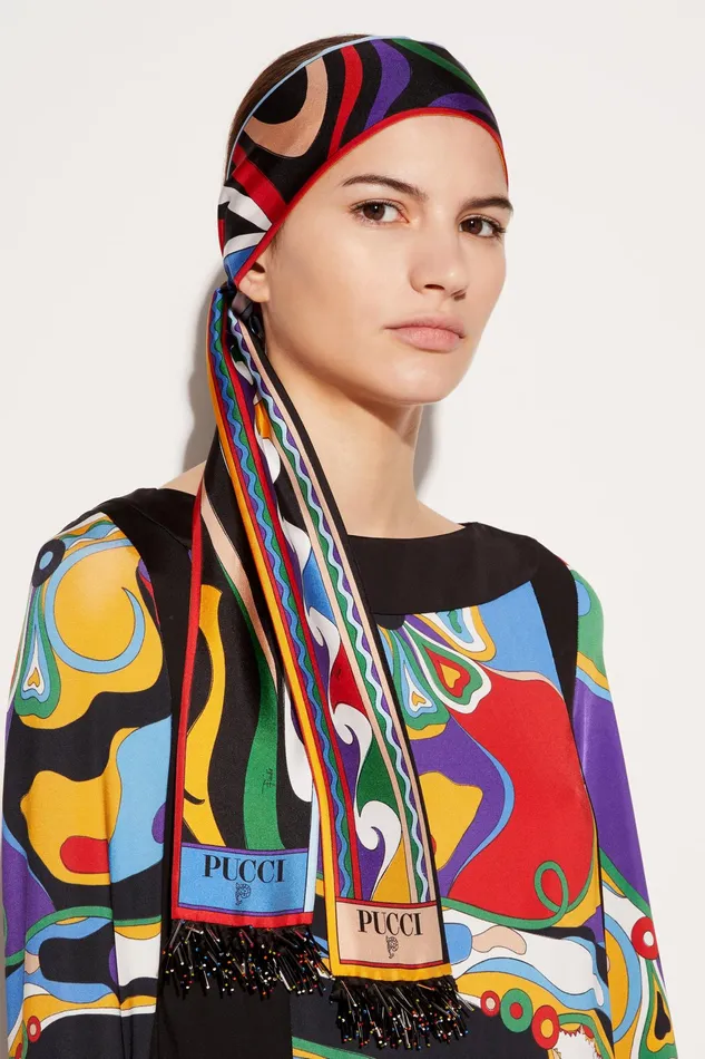 Women Silks PUCCI MarmoPrint Fringed SilkTwill Scarf