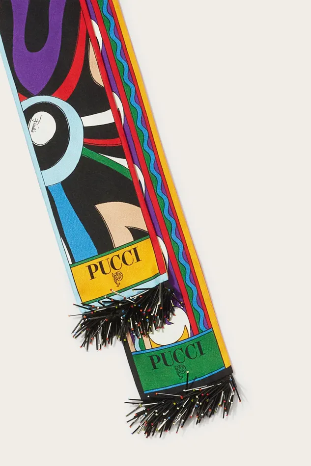 Women Silks PUCCI MarmoPrint Fringed SilkTwill Scarf