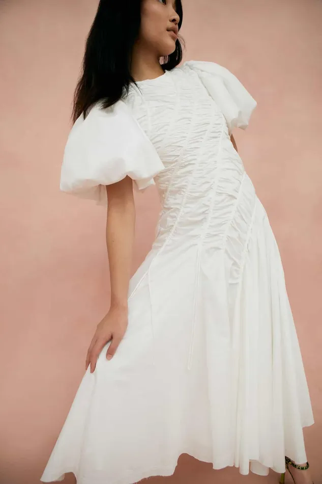 Women Siren Drawstring Midi Dress Ivory Aje Dresses
