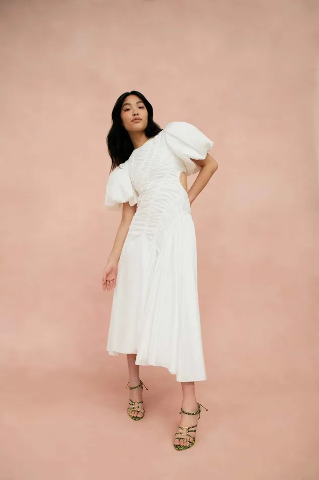 Women Siren Drawstring Midi Dress Ivory Aje Dresses