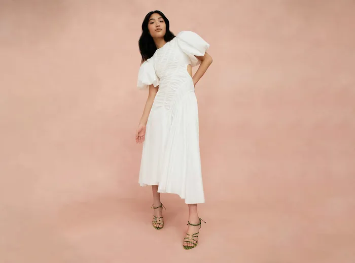 Women Siren Drawstring Midi Dress Ivory Aje Dresses