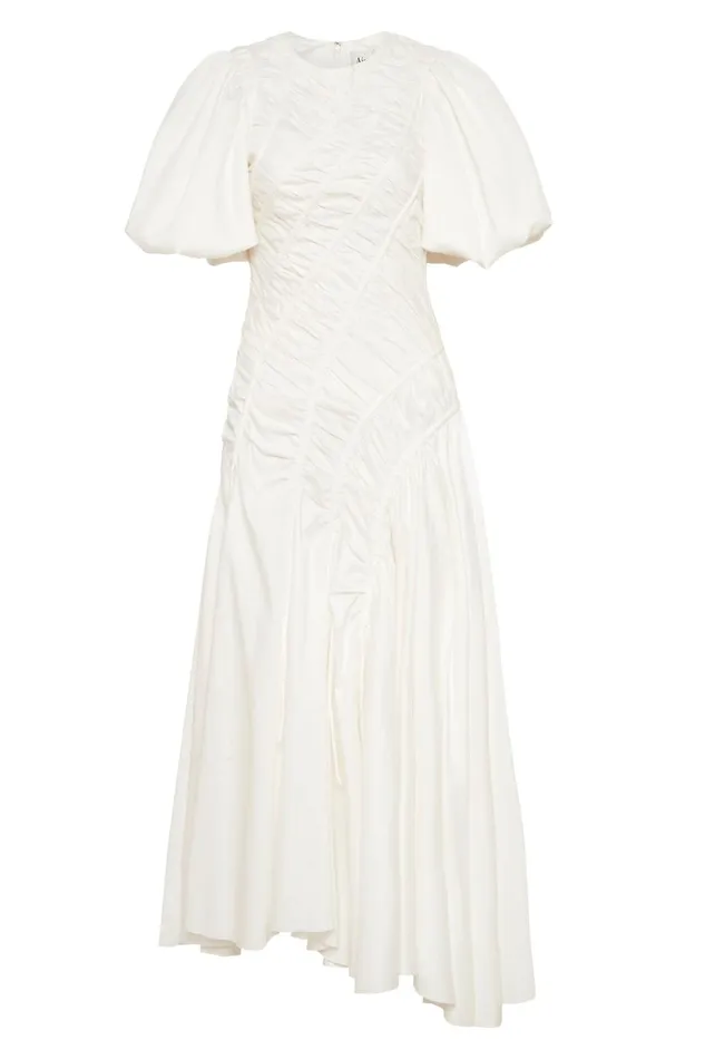Women Siren Drawstring Midi Dress Ivory Aje Dresses