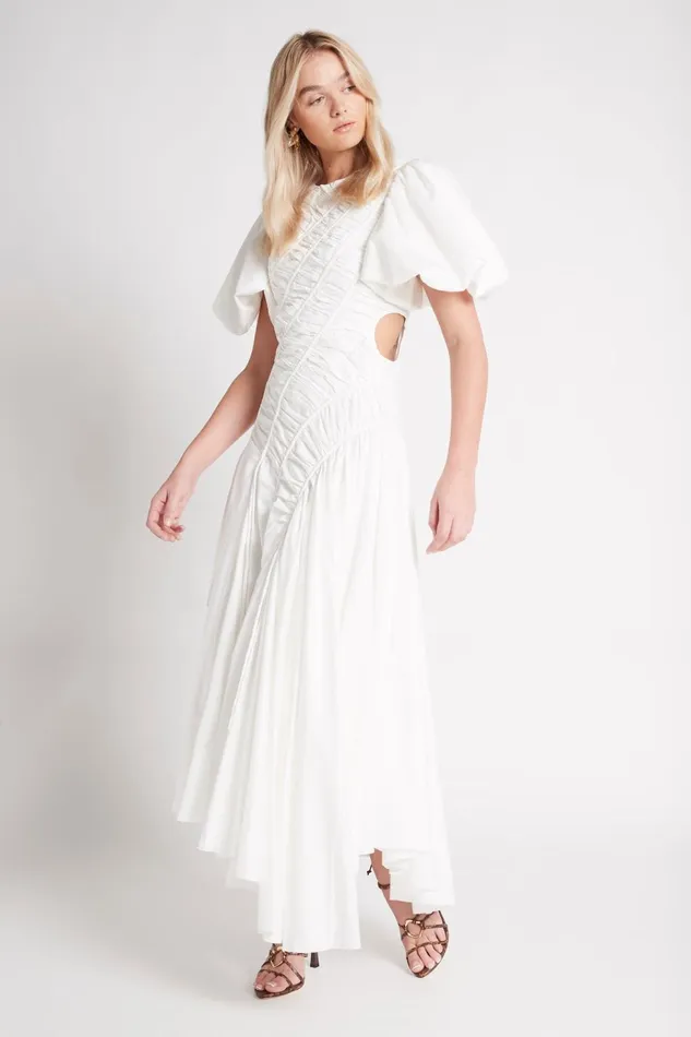 Women Siren Drawstring Midi Dress Ivory Aje Dresses