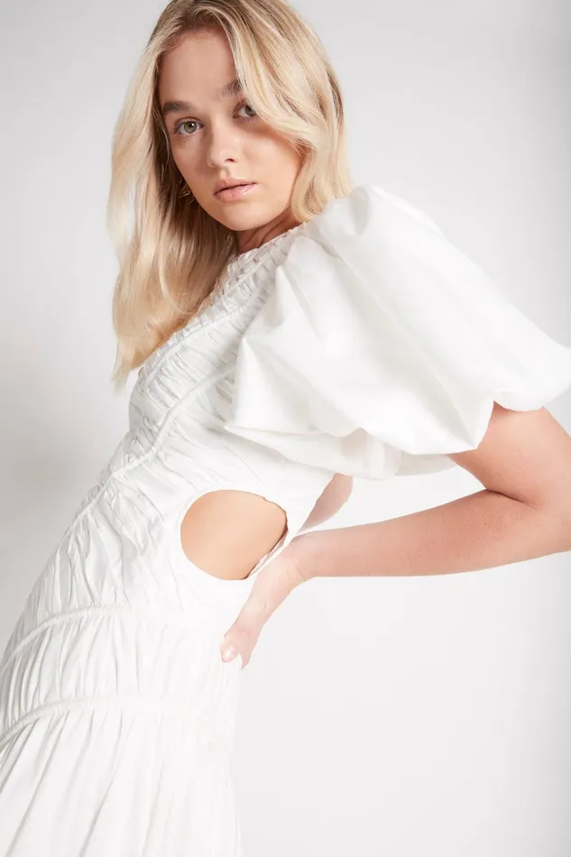 Women Siren Drawstring Midi Dress Ivory Aje Dresses