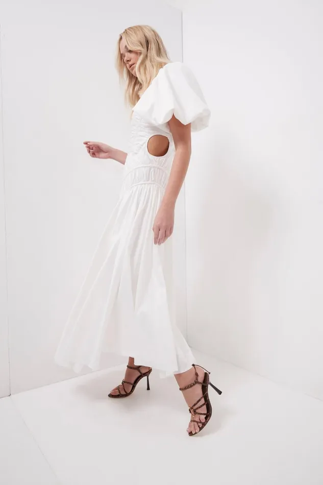 Women Siren Drawstring Midi Dress Ivory Aje Dresses