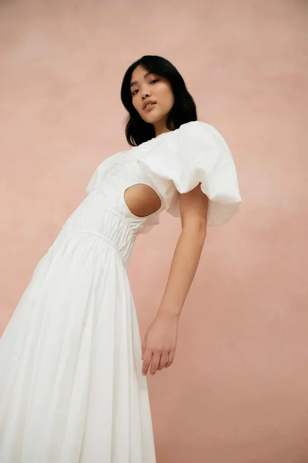 Women Siren Drawstring Midi Dress Ivory Aje Dresses