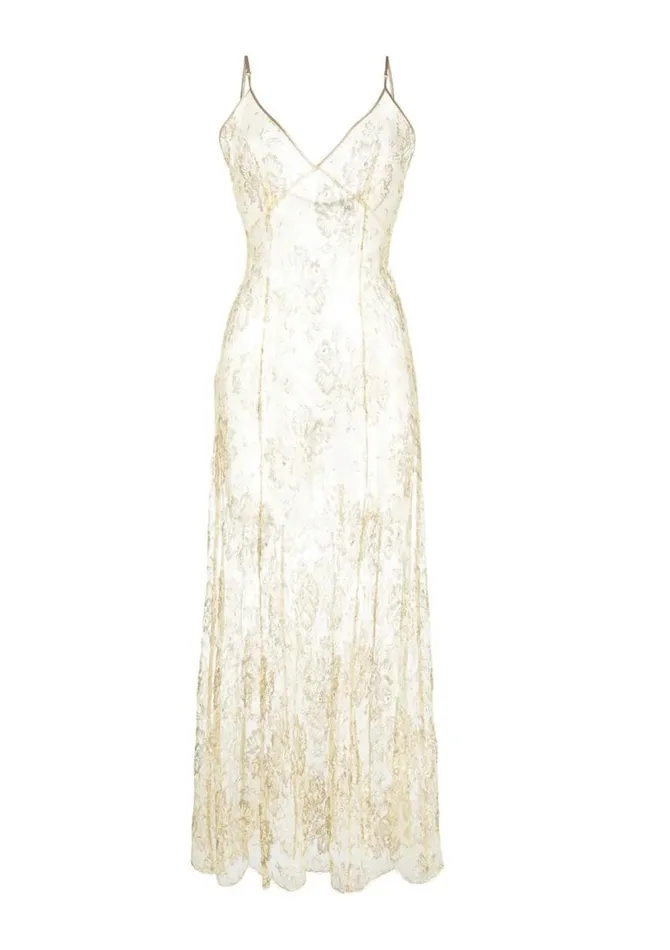 Women Slips Gilda and Pearl L039age D039or Long Lace Slip Gold