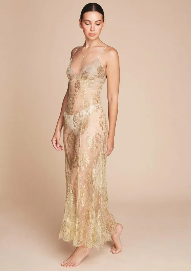 Women Slips Gilda and Pearl L039age D039or Long Lace Slip Gold Women Slips Gilda and Pearl L039age D039or Long Lace Slip Gold