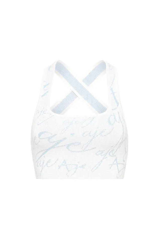Women Soleil Knit Cropped Bodice Ivory Steel Blue Aje Body and Crepe Knit
