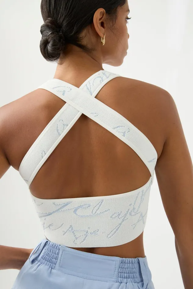 Women Soleil Knit Cropped Bodice Ivory Steel Blue Aje Body and Crepe Knit