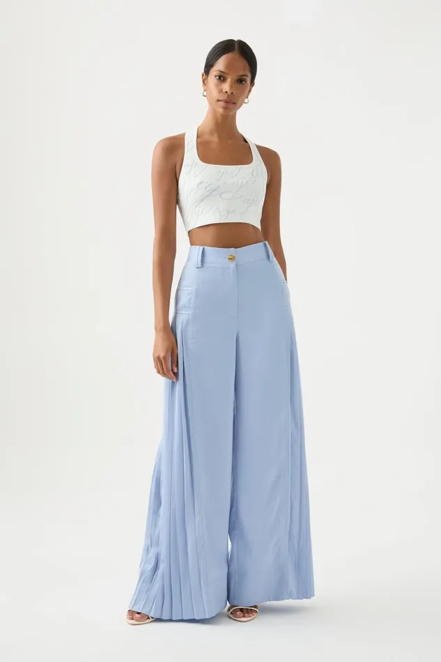Women Soleil Knit Cropped Bodice Ivory Steel Blue Aje Body and Crepe Knit