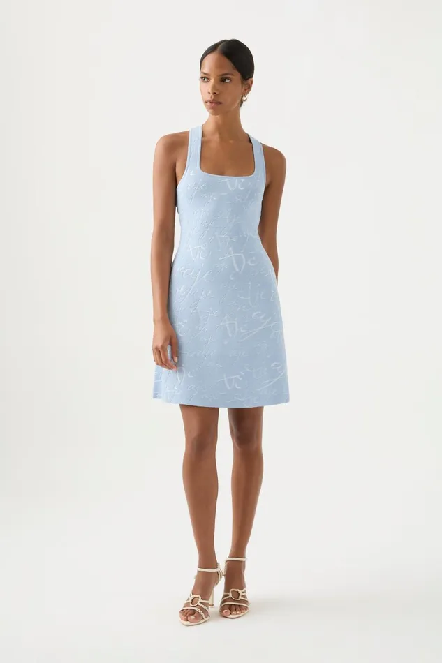 Women Soleil Knit Mini Dress Steel Blue Ivory Aje Dresses