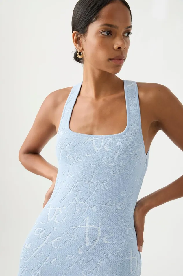 Women Soleil Knit Mini Dress Steel Blue Ivory Aje Dresses