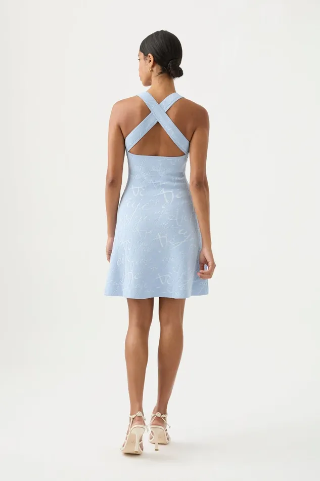 Women Soleil Knit Mini Dress Steel Blue Ivory Aje Dresses