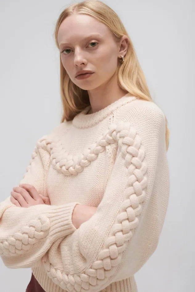Women Somerled Braided Knit Coconut Cream Aje Knitwear and Jumpers