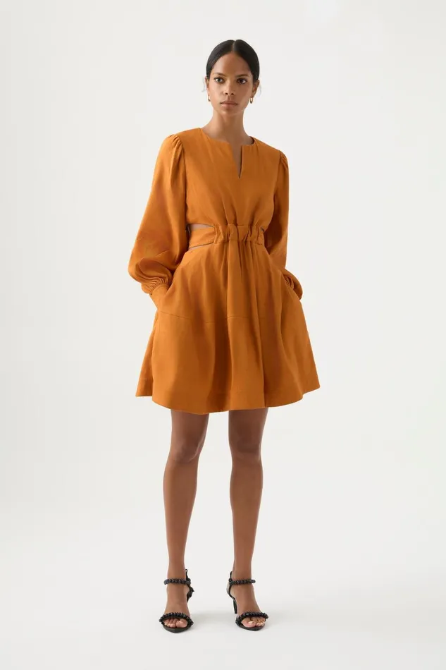 Women Spectral VNeck Mini Dress Chestnut Brown Aje Dresses
