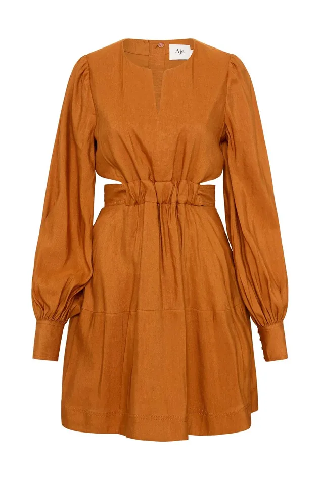 Women Spectral VNeck Mini Dress Chestnut Brown Aje Dresses