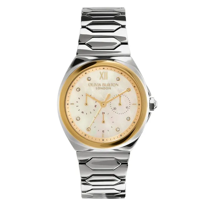 Women Sports Luxe Watches Olivia Burton 36mm Lustre MultiFunction White and Two Tone Bracelet Watch Women Sports Luxe Watches Olivia Burton 36mm Lustre MultiFunction White and Two Tone Bracelet Watch