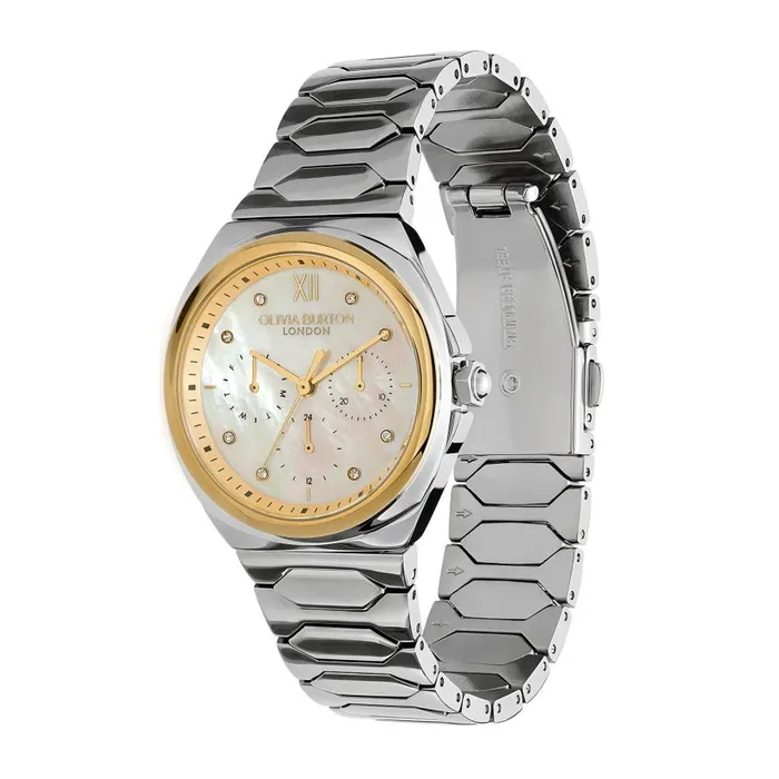 Women Sports Luxe Watches Olivia Burton 36mm Lustre MultiFunction White and Two Tone Bracelet Watch Women Sports Luxe Watches Olivia Burton 36mm Lustre MultiFunction White and Two Tone Bracelet Watch