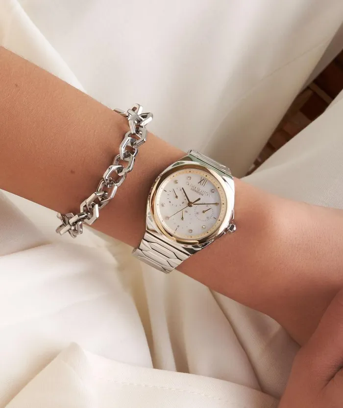 Women Sports Luxe Watches Olivia Burton 36mm Lustre MultiFunction White and Two Tone Bracelet Watch Women Sports Luxe Watches Olivia Burton 36mm Lustre MultiFunction White and Two Tone Bracelet Watch