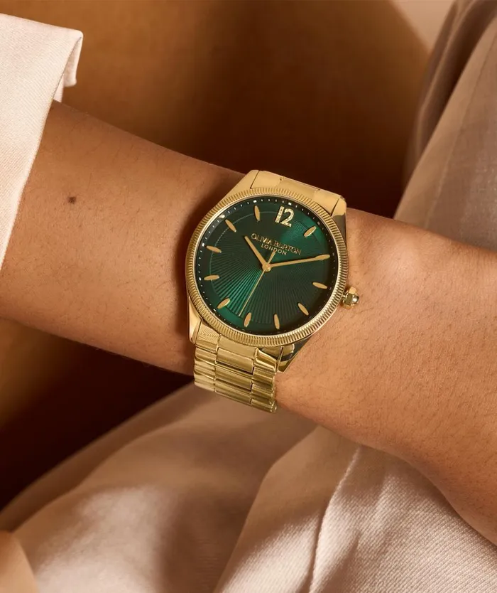 Women Sports Luxe Watches Olivia Burton 38mm Radiate Forest Green and Gold Bracelet Watch Women Sports Luxe Watches Olivia Burton 38mm Radiate Forest Green and Gold Bracelet Watch